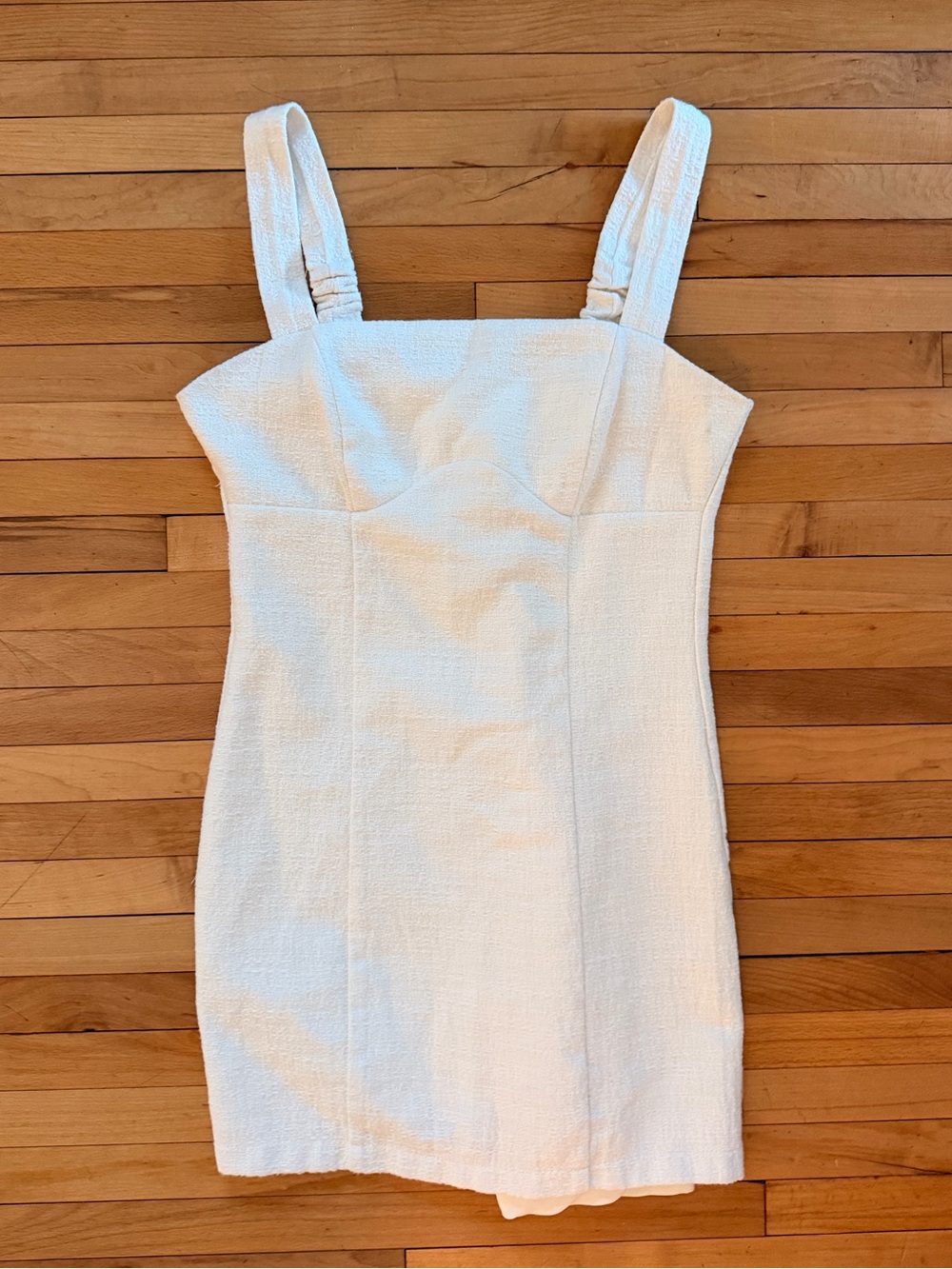 White Textured Square-Neck Romper